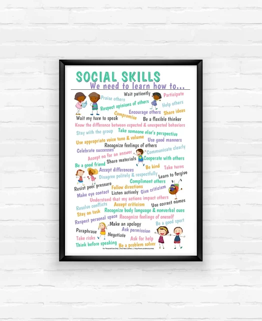 Poster of 50 social skills to teach kids