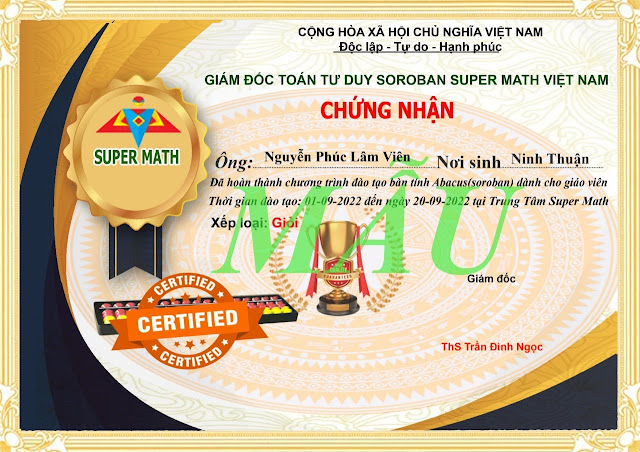 Mẫu chứng chỉ toán tư duy soroban