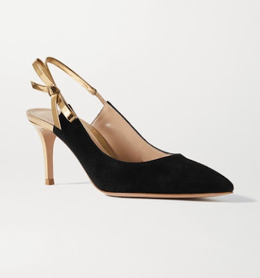 Gianvito Rossi Bow Embellished Metallic Leather and Suede Slingback Pumps 