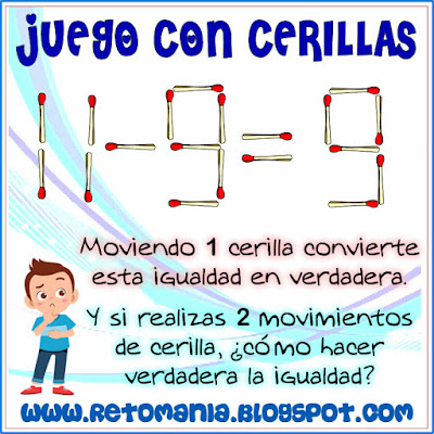 Juego con cerillas, Juego con fósforos, Juego con Palillos, Rompecabezas con cerillas, Retos matemáticos, Desafíos matemáticos, Problemas matemáticos