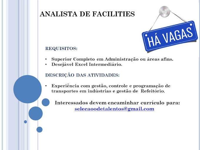 Atendente de Balcão/Promotor de Vendas/Líder de Armazém/Analista de Facilities.