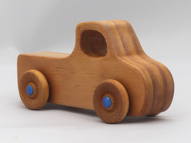 Handmade Wood Toy Truck Handmade and Finished with Amber Shellac and Metallic Blue Acrylic Paint from the Play Pal Series