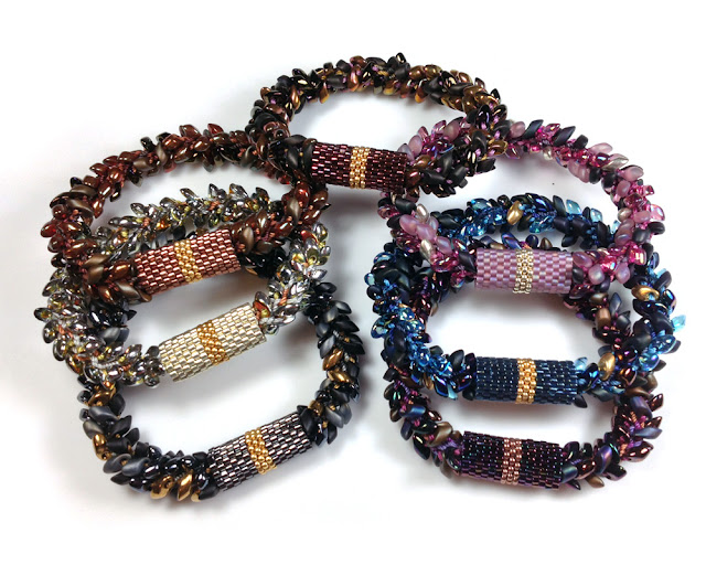 Kumihimo Bracelet with Long Magatamas, C-lon Tex 400 Bead Cord & Peyote Stitch Sleeves