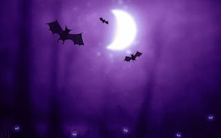 Bats Moon and Flaming Owl Eyes Halloween Wallpaper