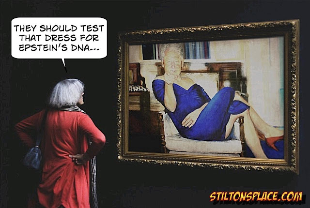 stilton’s place, stilton, political, humor, conservative, cartoons, jokes, hope n’ change, epstein, murder, suicide, neck, bones, clinton, painting, blue dress, conspiracy, pedophile