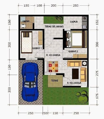 Denah Rumah Minimalis 2 Kamar Tidur