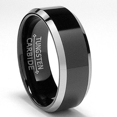 The Carrera Black Tungsten Wedding Band Has A Reflective Dome Center