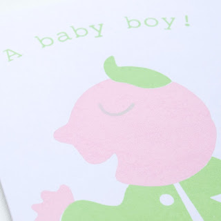 Baby boy screen printed card by welaughindoors close up