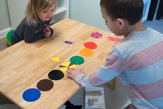 Math work in our Montessori home includes an early introduction to fractions at 3-years-old