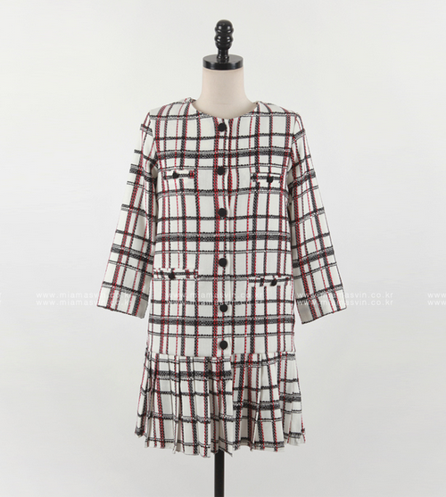 Pleated Check Shift Dress