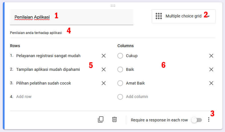 tipe soal Multiple Choice Grid google form