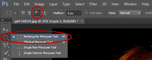 Rectangular Marquee Tool with Add to selection mode.