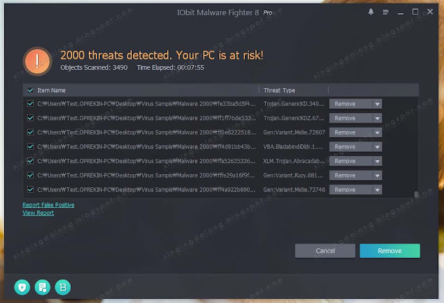 테스트에 사용한 멀웨어 샘플 2000개 수동 검사: IObit Malware Fighter 8 Pro
