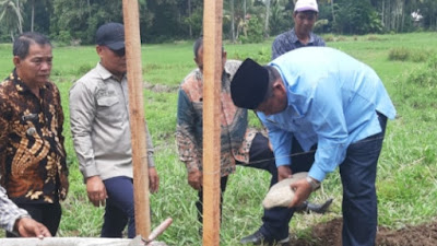 Bupati Suhatri Bur Letakkan Batu Pertama Rehabilitasi DAM Dan Jaringan Irigasi Tersier Di Nagari Gadur