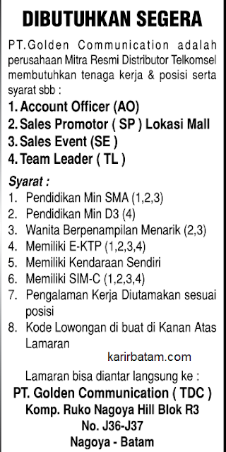 Lowongan Kerja PT. Golden Communication