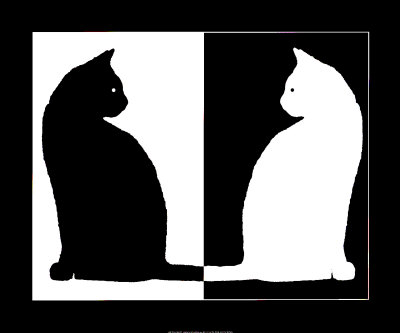 black and white cat cartoon. white cat with green lack