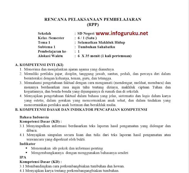 Rpp Kurikulum 2013 Kelas 6 Sd Mi Revisi 2018 Semester Satu Dan Semeseter Dua Infoguruku