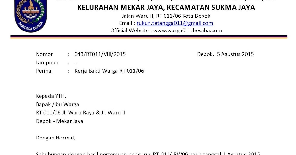 4 Contoh Surat Undangan Kerja Bakti RT TOP SURAT TERBARU