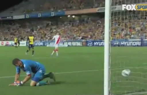 Melbourne Heart goalkeeper Clint Bolton watches in horror as the ball trickles over the line