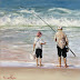 'Now Son, Let's Catch a Big One' - Figurative Oil Painting
