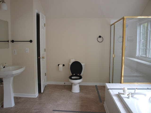 Before Master Bathroom in Chicagoland fixer upper by Hello Lovely Studio