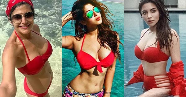 indian tv actress red bikini cleavage sexy body