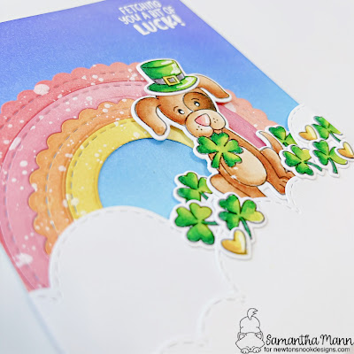 Fetching You Luck Card by Samantha Mann for Newton's Nook Designs, Distress Inks, Rainbow, Die Cutting, St Patrick's Day, Puppy, Ink Blending Card Making, Paper Crafts, #newtonsnook #newtonsnookdesigns #distressinks #inkbleding #stpatricksday #leprechaun #puppy #diecutting