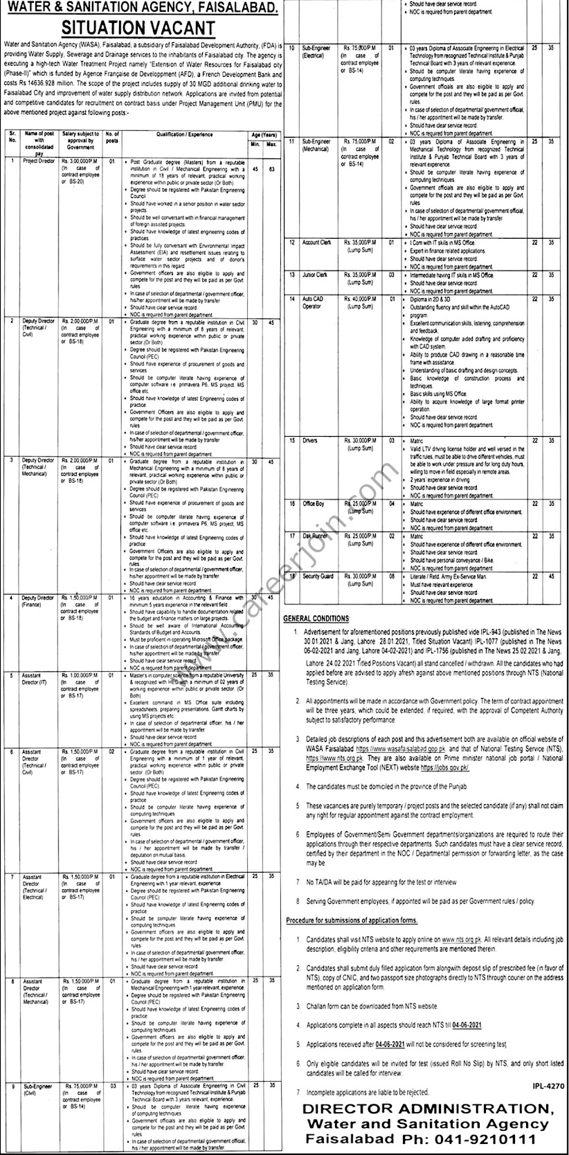 Latest Jobs in Water and Sanitation Agency  WASA  2021