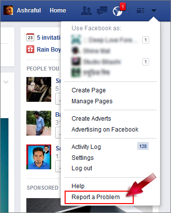 report facebook problem