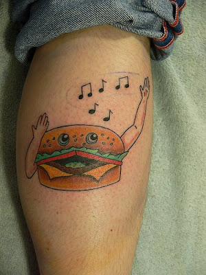 Singing hamburger tattoo