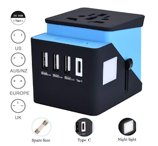 RUOBAI Universal Travel Adapter, Travel Power Converter, All in One Travel Charger with 3 USB & 1 Type-C 3.4A, International Power Adapter for US, UK, EU, AU, Over 200 Countries (Blue)