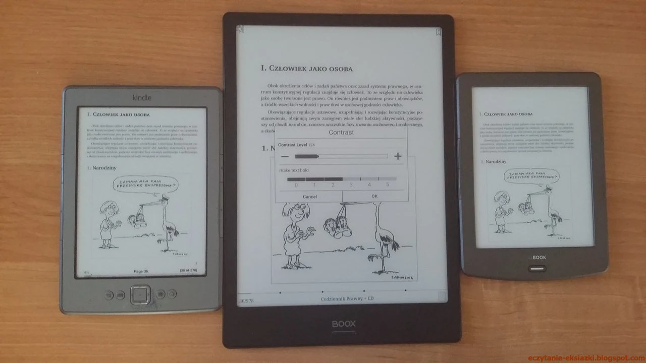 Kindle Classic, Onyx Boox Note i InkBOOK Classic 2 - porównanie ekranów