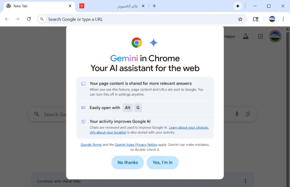 Opt-in Gemini in Chrome