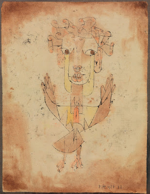 'Angelus Novus' dibujo en tinta china, tiza y acuarela sobre papel (1920) del artista suizo Paul Klee. Inspira al Angelus Novus ('ángel nuevo' en latín), de Walter Benjamin, obra que remite a una leyenda judía originaria del Talmud.Museo de Israel. Tomado de sociedadyhumanismo.blogspot.com.ar