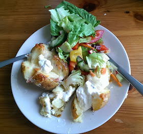 Bacon and Cheese Baked Potatoes and Salad
