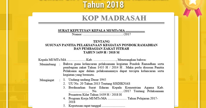 Contoh SK Panitia Pondok Ramadhan Tahun 2018 Wiki Edukasi