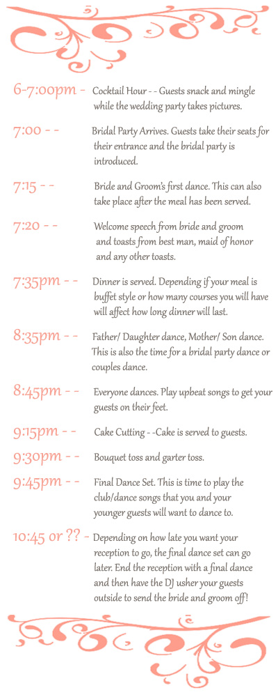 Timeline  Wedding Planning on Planning Your Wedding Reception Timeline   My Wedding Reception Ideas