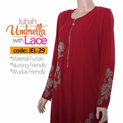 Jubah Umbrella Lace JEL-29 Red Depan 6