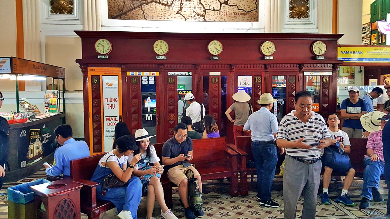 phone booths converted to ATM booths at the Saigon Central Post Office Building