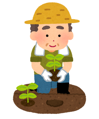 苗を植える農家の男性のイラスト