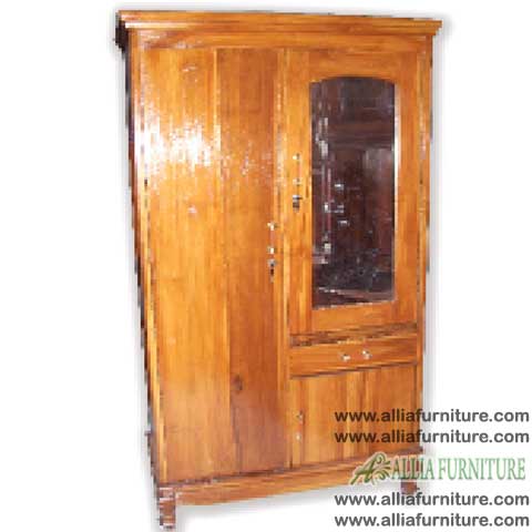 lemari pakaian kayu jati 2 pintu kaca sk Allia Furniture
