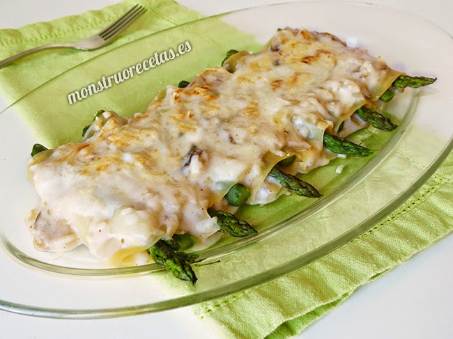 Canelones de esparragos y champiñones