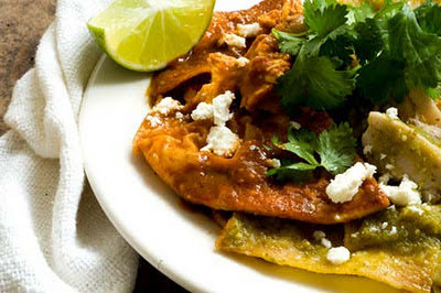 chilaquiles rojos and verde ancho tomatillo salsa