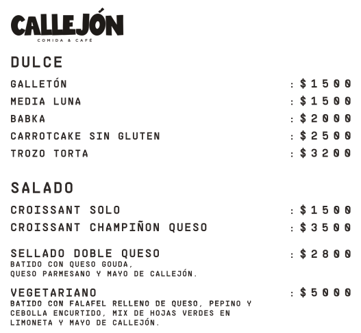 Callejón Café - Carta