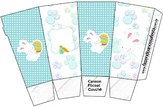 Easter Bunny with Light Blue and White Squares: Free Printable Boxes.