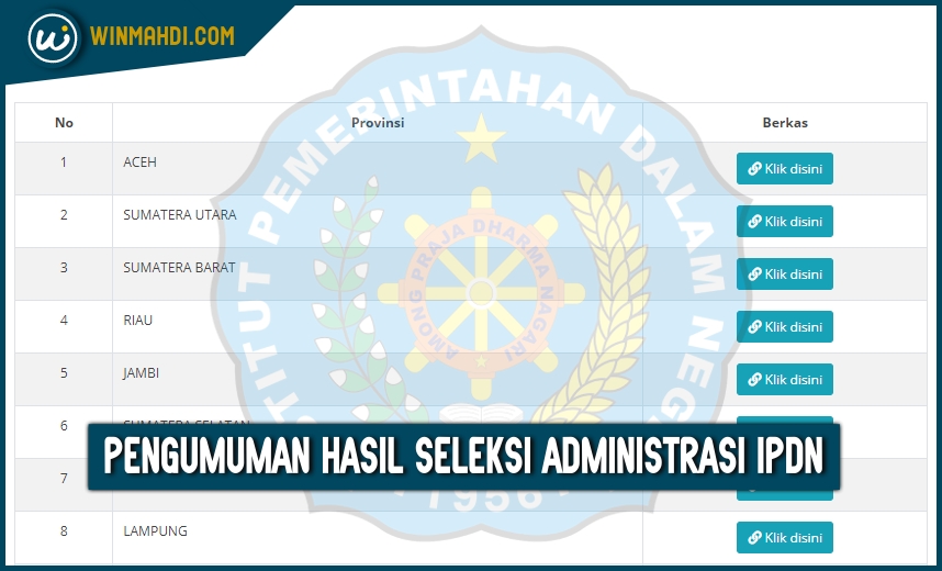 PENGUMUMAN HASIL VERIFIKASI ADMINISTRASI BERKAS SEKOLAH KEDINASAN