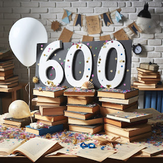 a sign with 600 written in the middle of books