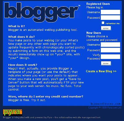 Design of Blogger in 1999