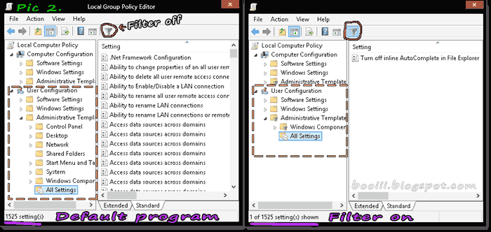 How to on&off fillter in gpedit.msc