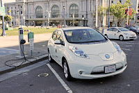 Nissan Leaf EV charging, SF City Hall (Credit: Mario Roberto Duran Ortiz/creative commons) Click to Enlarge.